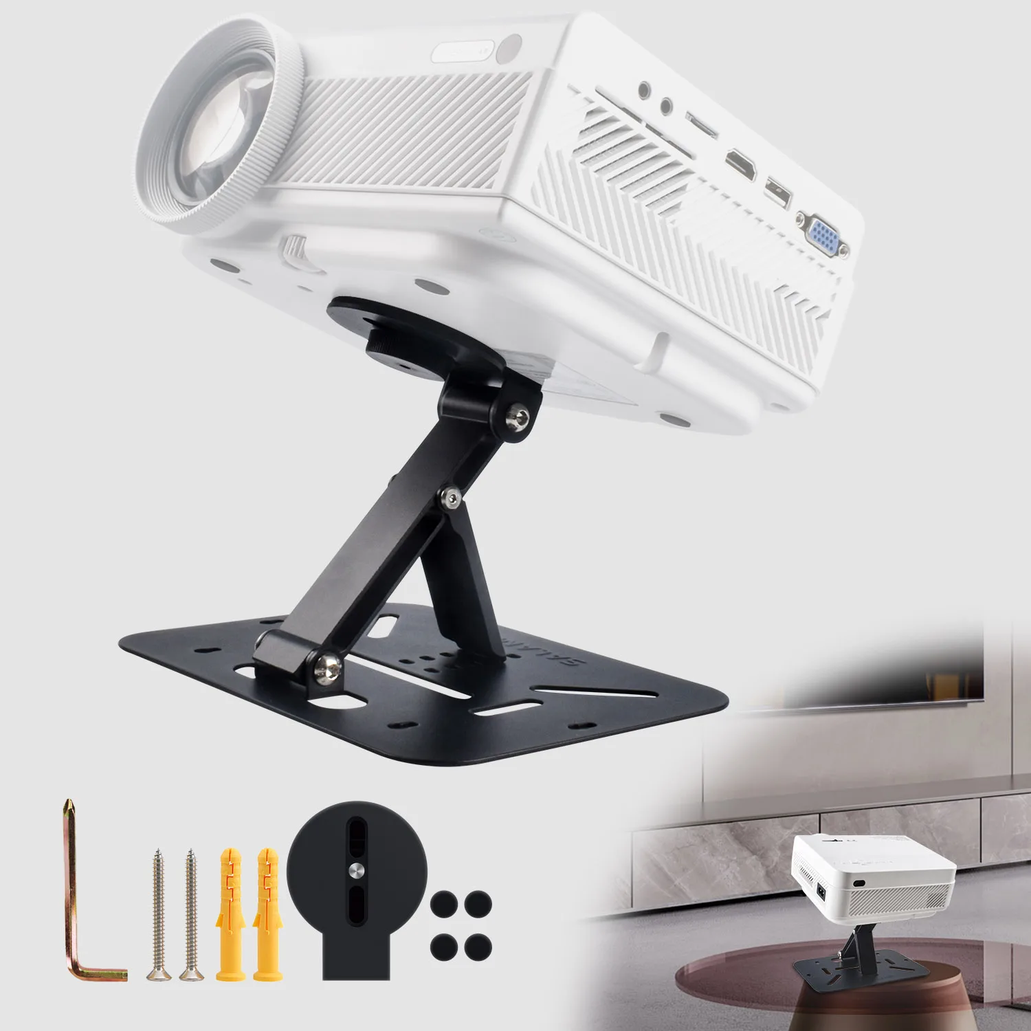 Projector Stand Table Foldable Desktop Mount Ceiling 180° Adjustment Universal 1/4