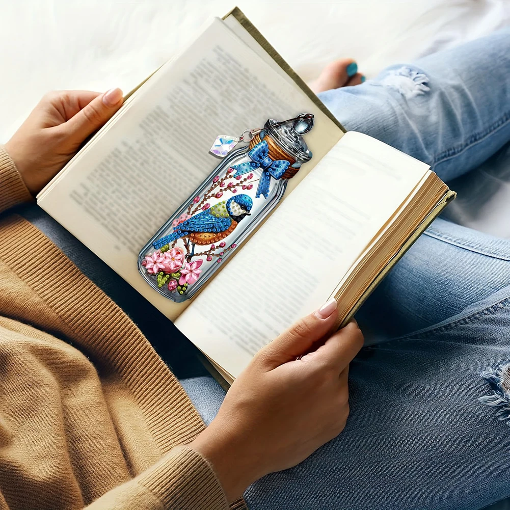 3 قطعة الطيور في زجاجة زجاجية DIY الماس اللوحة المرجعية لعشاق القراءة #2
