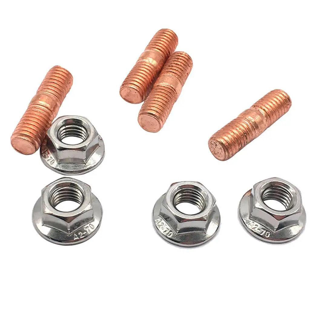 Car Racing M10 X 1.50 Threaded Studs Kit Flange Nuts for T3 T4 T6(Copper