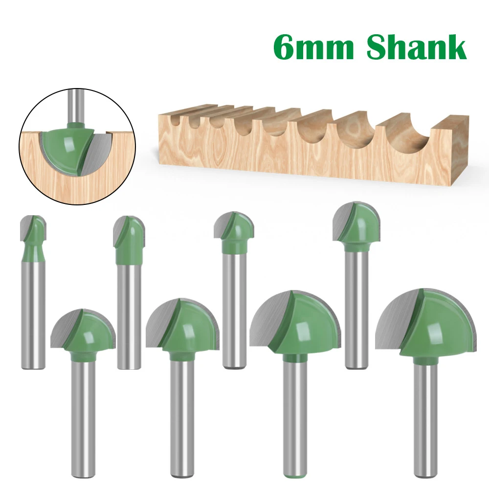6MM 생크 밀링 커터 나무 조각 볼 노즈 엔드 밀, 라운드 노즈 코브 밀링 라우터 비트 반경 코어 박스 솔리드 카바이드, 1 피스