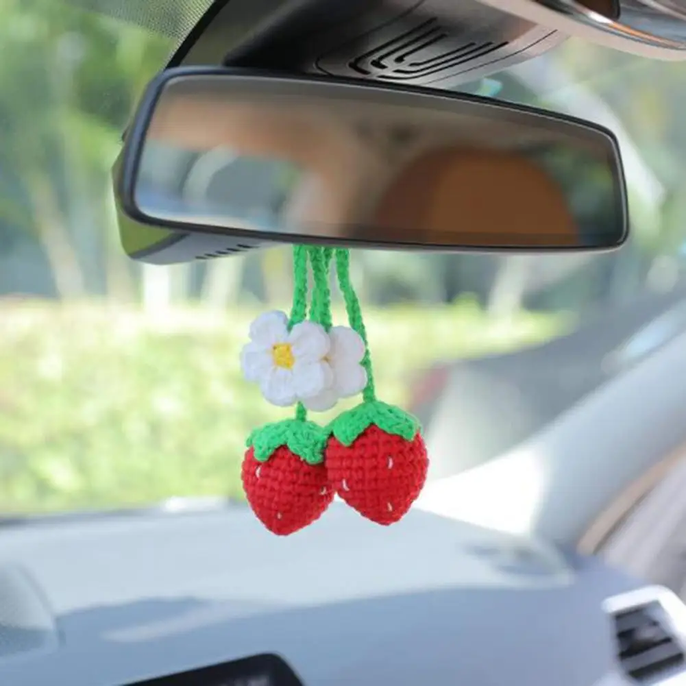 

Rearview Pendant 2Pcs Creative No Fading Vivid Cute Strawberries Rearview Mirror Pendant Vehicle Decor