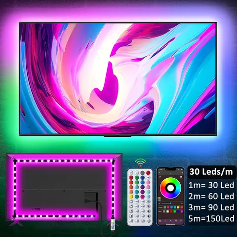 LED Strip Lights 30 Leds/m RGB 5050 Led Lights for TV Music Sync Flexible Ribbon Tape Light for Room Party Decor TV Backlight