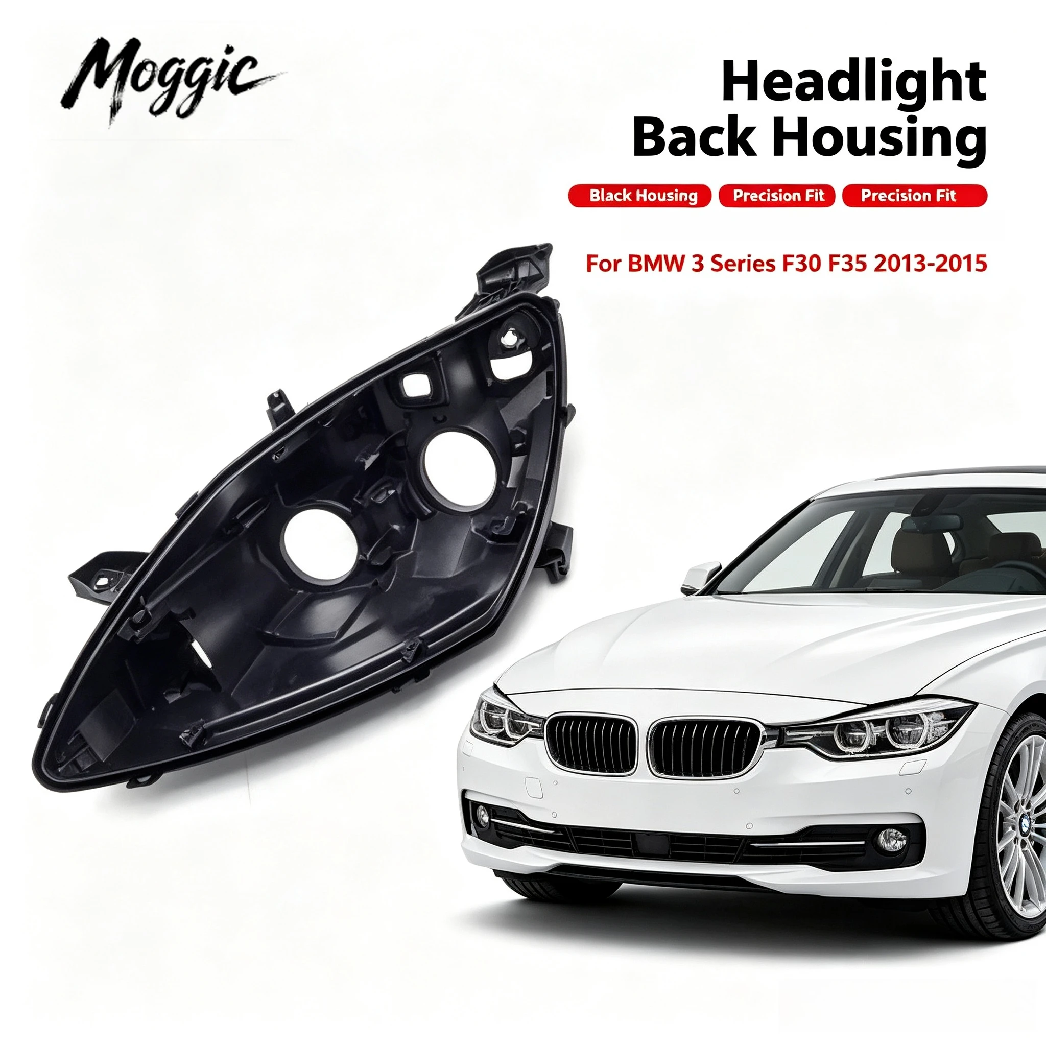 Black Headlight Rear Housing Base Back Shell For Peugeot 308 / 308S 2015‑2019 Front Headlamp Bottom Housing