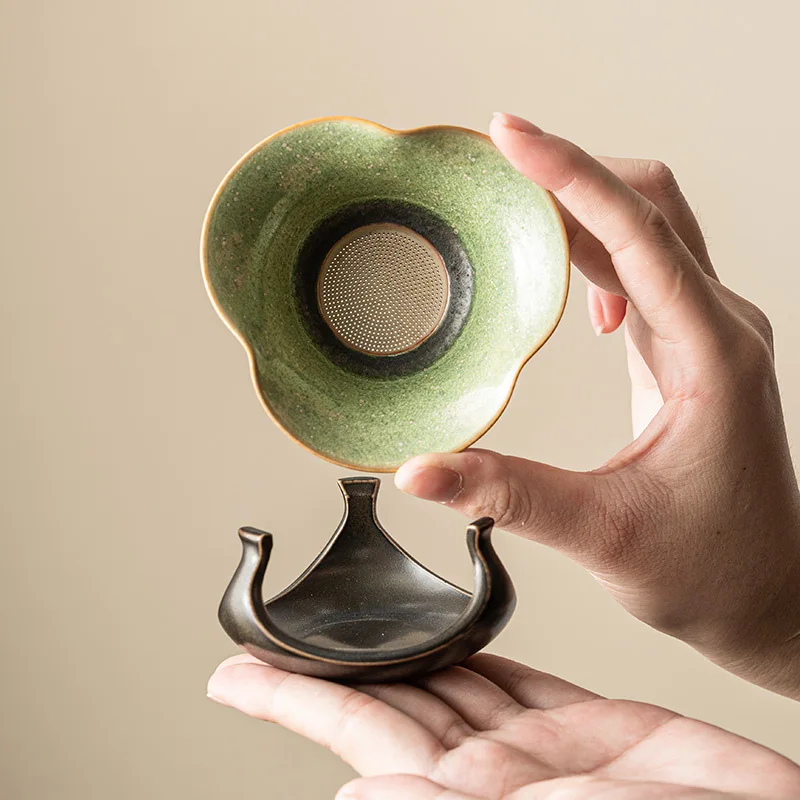 Kiln Change Retro Tea Strainer Filter Integrated High End Ceramic Tea Infuser Chinese Kung Fu Tea Set Accessories Brewing Tool