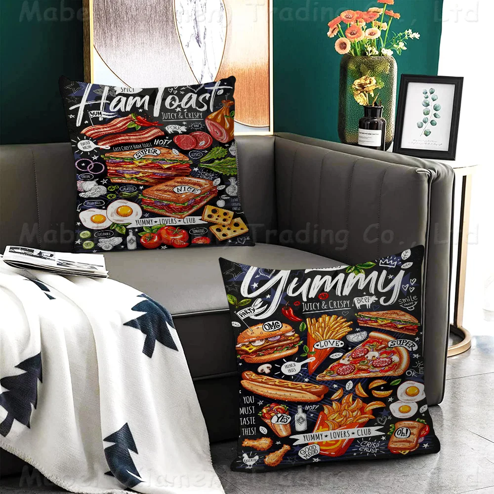 Sushi Vegetable Spices Pizza Dessert Cake Pillow Covers Cartoon Sofa Decorative Home Double-sided Printing Short Plush Cute