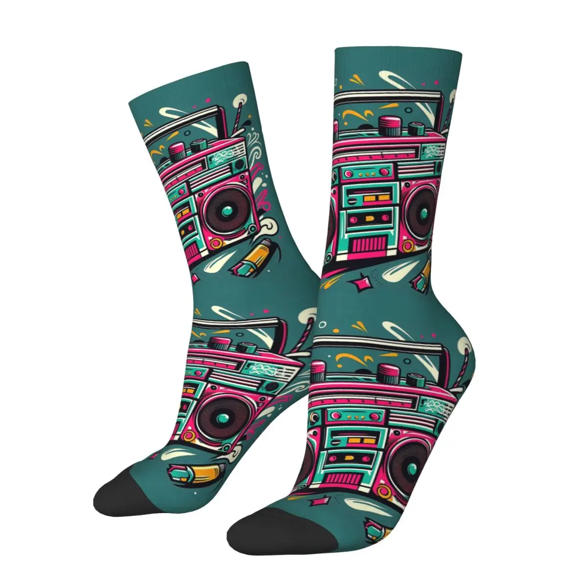 

Boombox Pop Art Style Socks Harajuku High Quality Stockings All Season Long Socks Accessories for Unisex Christmas Gifts