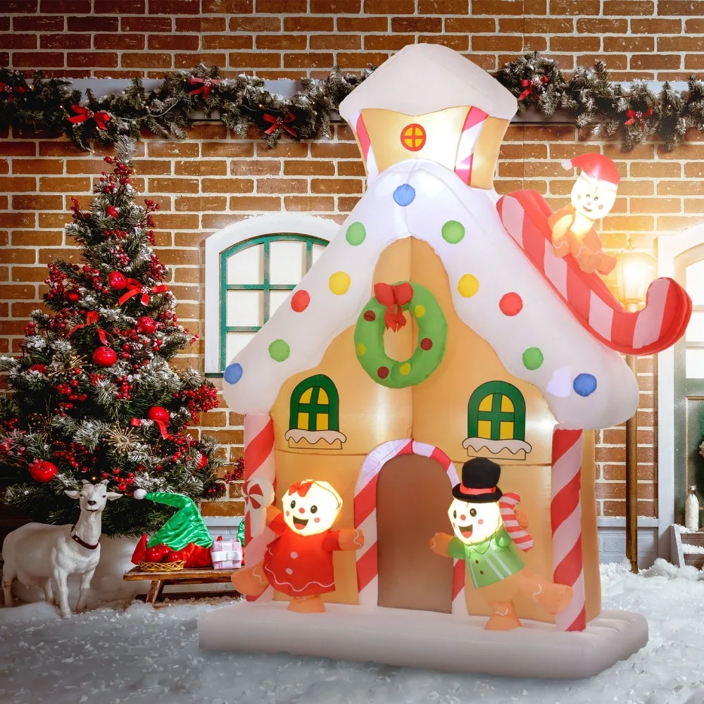 

7' Christmas Inflatable Gingerbread House with Built-in LED Lights