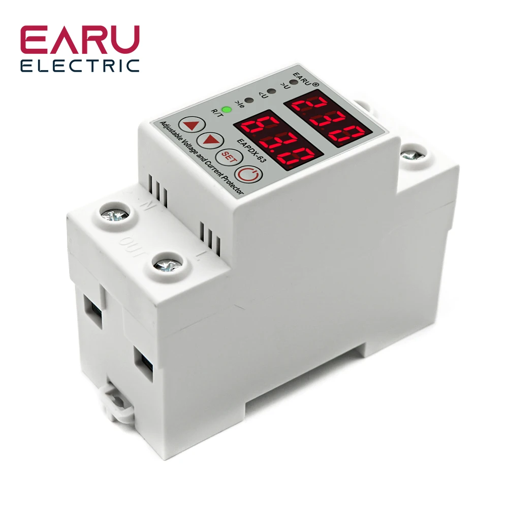 40A 63A 230V Din Rail Adjustable Over Voltage And Under Voltage Protective Device Protector Relay Over Current Protection Limit