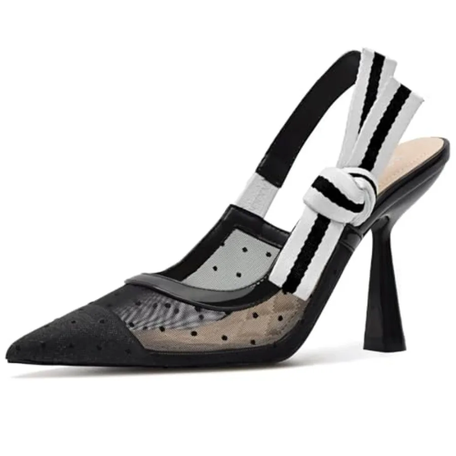 

HOCHFRT Slingck Heels for Women Closed Pointed Toe High Heels owknot Knitted Dress Work Wedding mps Shoes