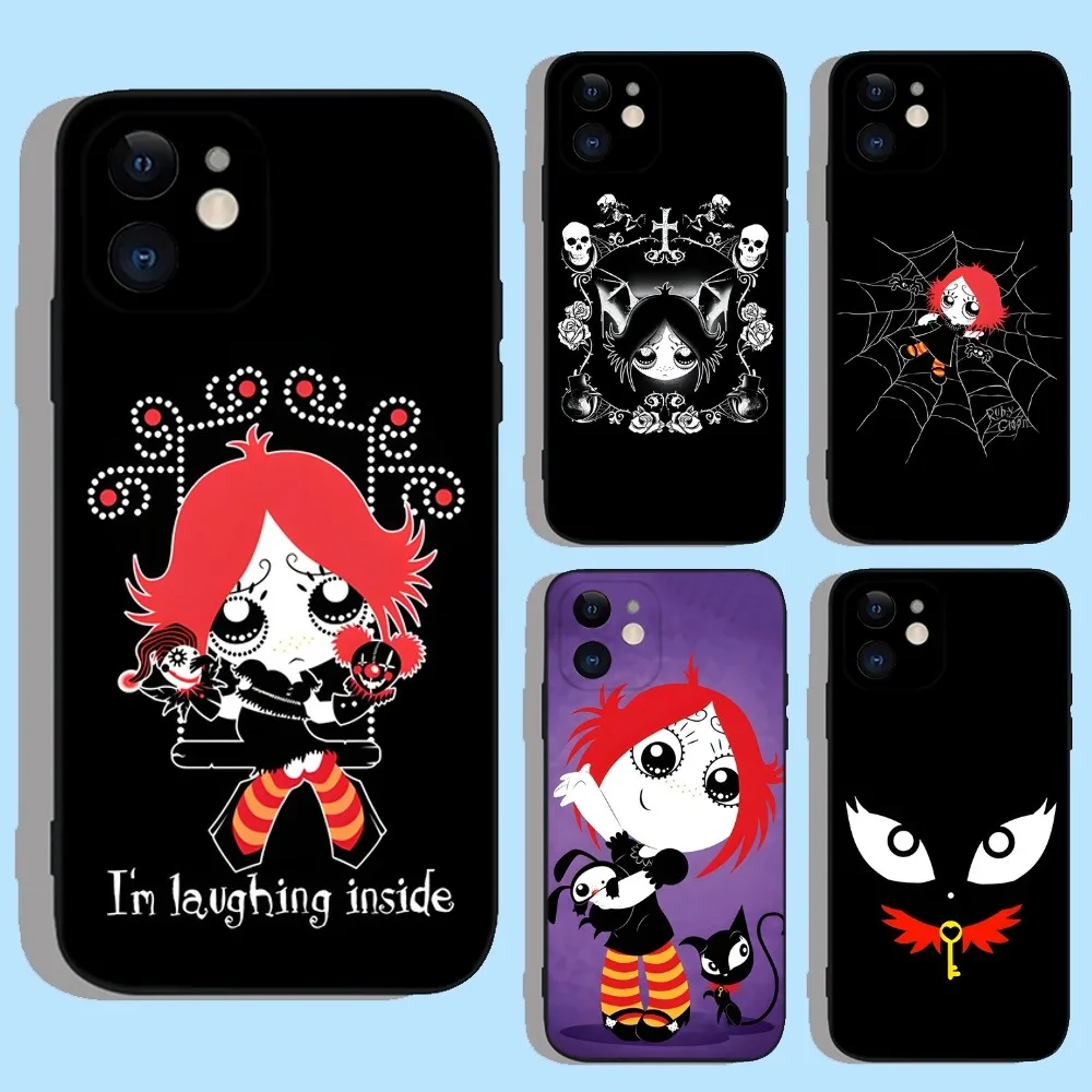 Cute Ruby Gloom Red Hair Phone Case For Apple iPhone 15,14,13,12,11,XS,XR,X,8,7,Pro,Max,Plus,mini Silicone Black Cover