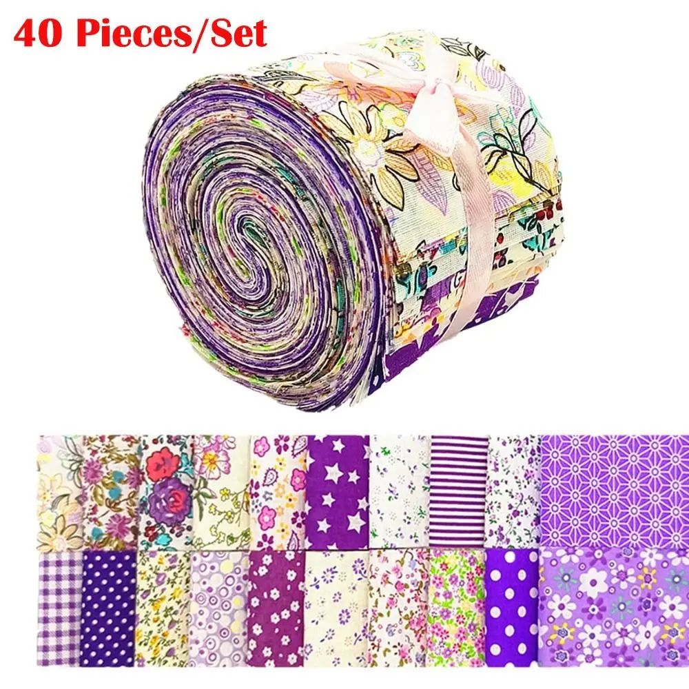 40 unids/set Vintage precortes rollos de gelatina de tela DIY en tejido liso con tiras de retales de estilo púrpura muñecas proyecto Patchwork