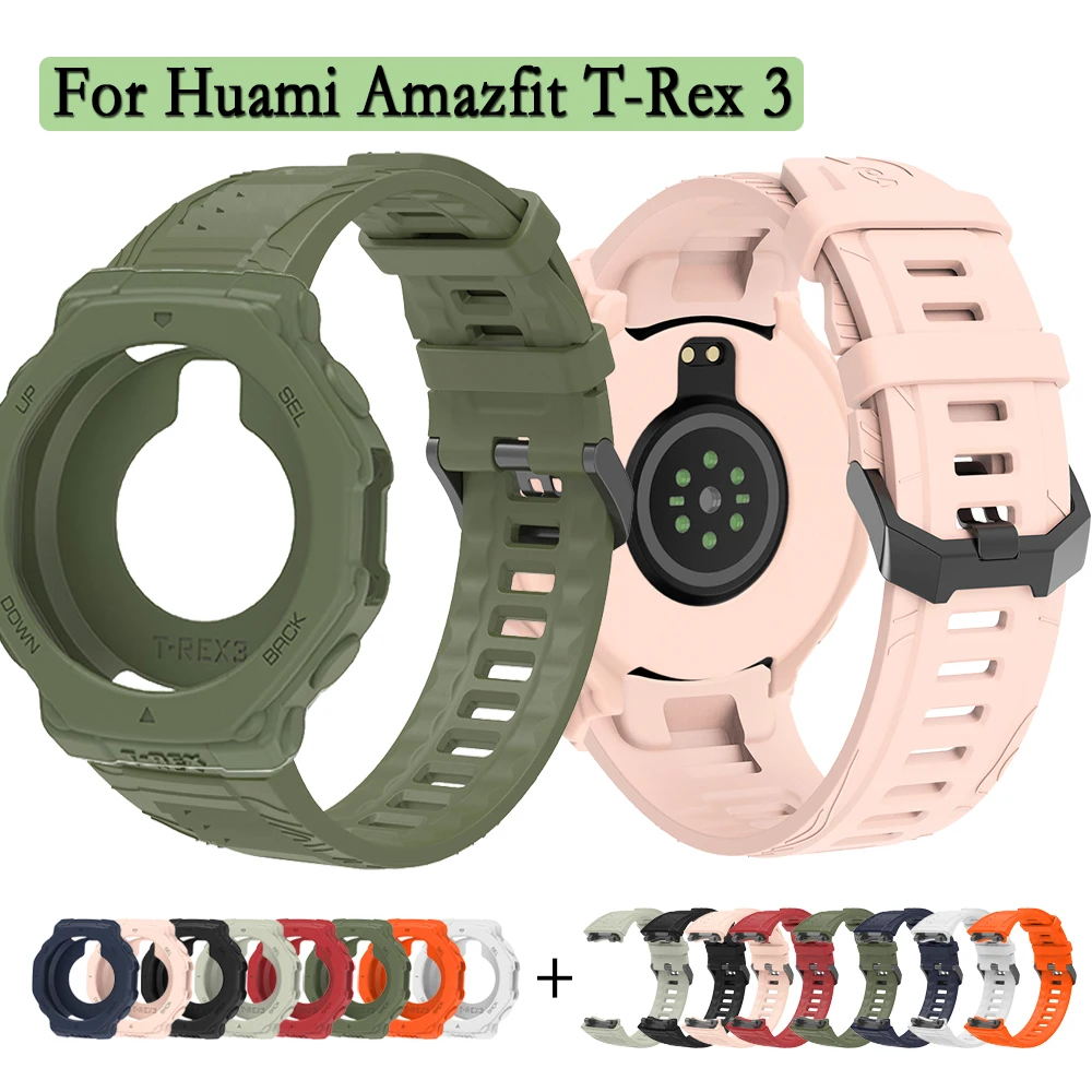 

Silicone Strap and Cover For Huami Amazfit T-Rex 3 Watchband + Watch Case Decoration Same Color Wristband For Amazfit T-Rex 3