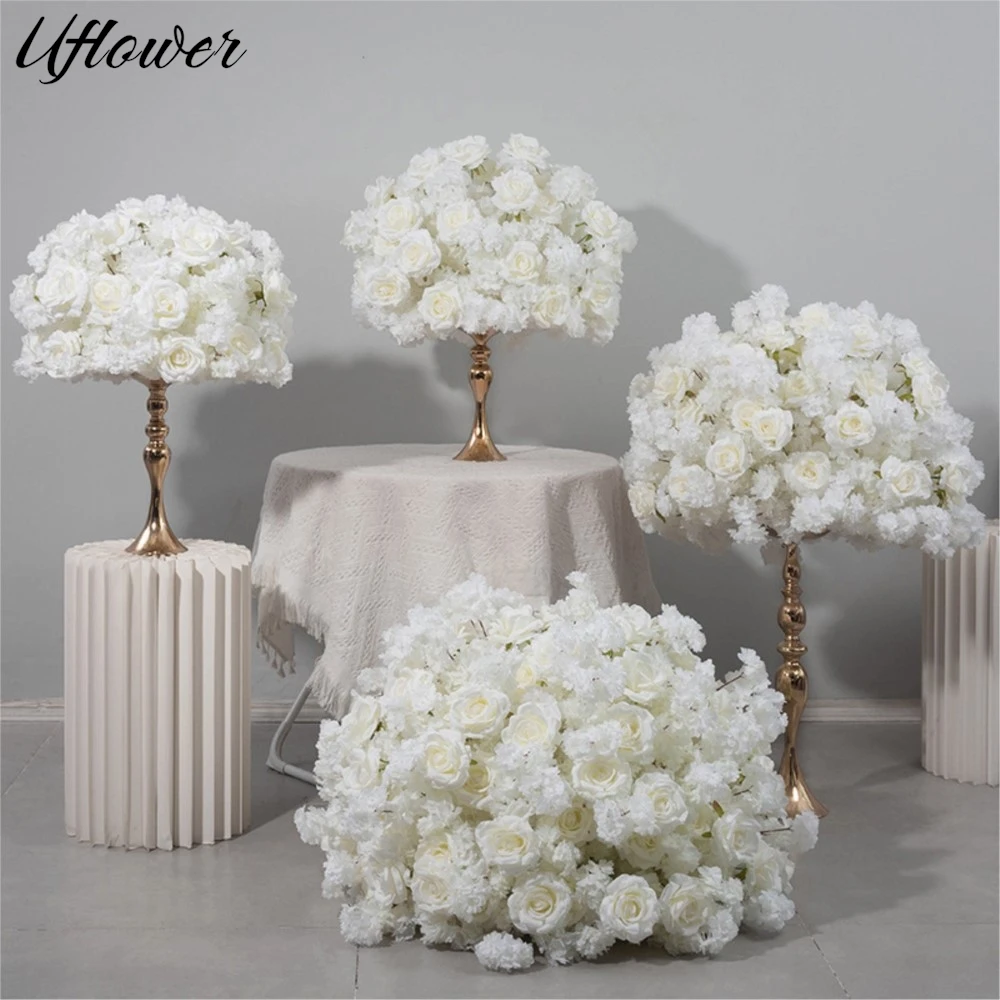 

Uflower White Road Lead Flower Ball Wedding Backdrop Decor Cherry Blossom Rose Floral Table Flower Centerpieces Party Event Prop