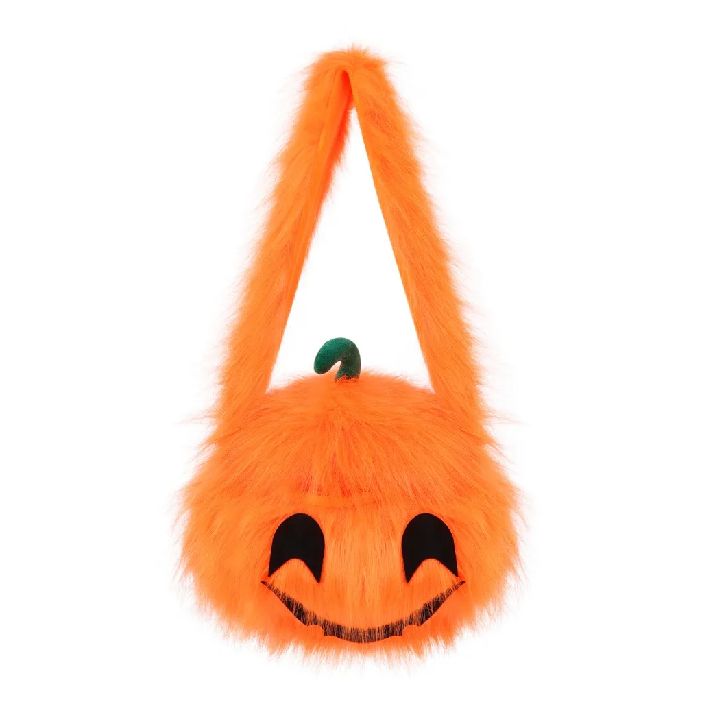 Bolsa de Dulces de Calabaza de Halloween, Bolsa de Hombro de Felpa de Piel Sintética, Bonito Cubo para Recoger Dulces, Accesorios para Disfraces de Fiesta