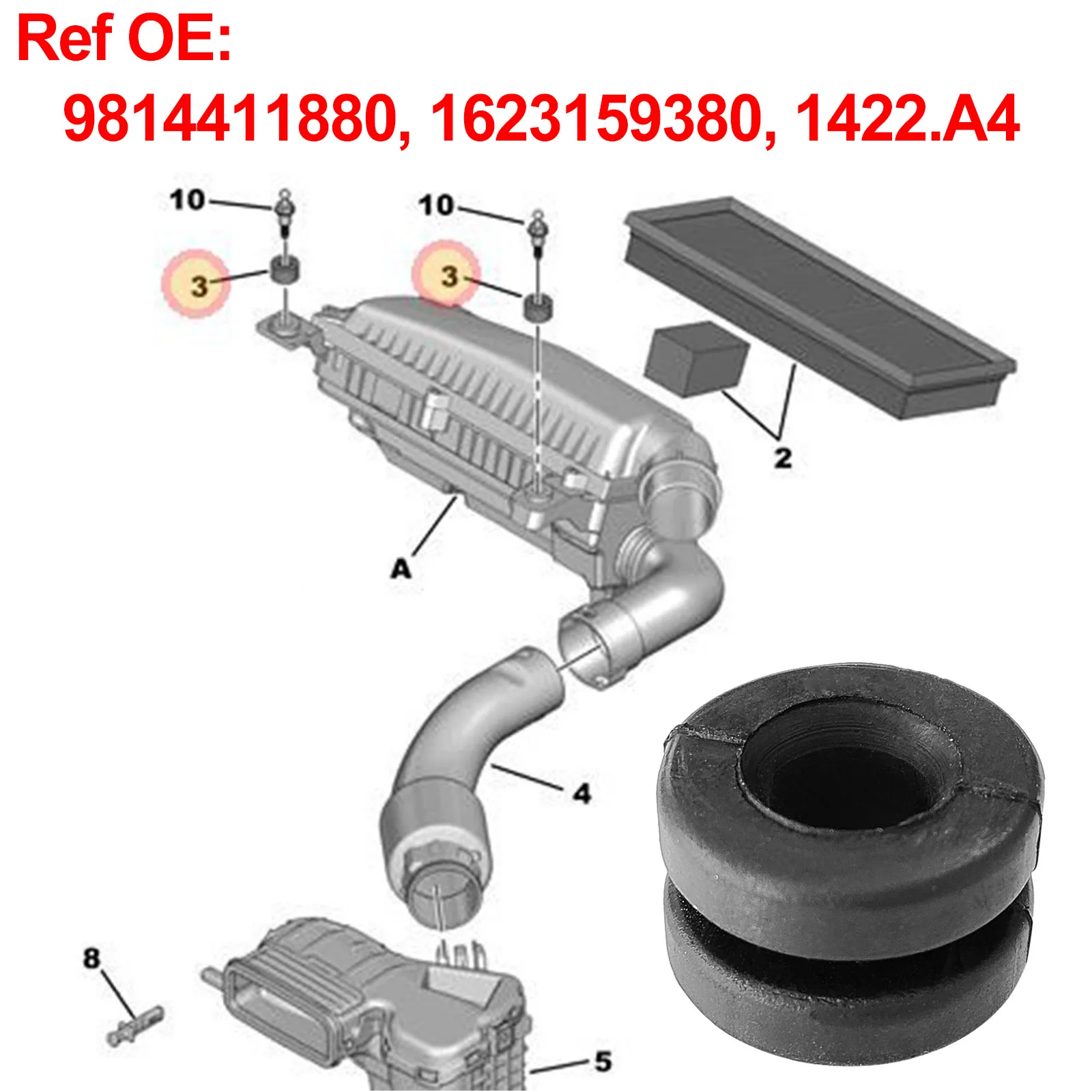 4X For PEUGEOT 208 308 508 2008 3008 5008 Expert Partner Rifter Air Filter Box Housing Mounting Rubber Grommet Buffer 1623159380