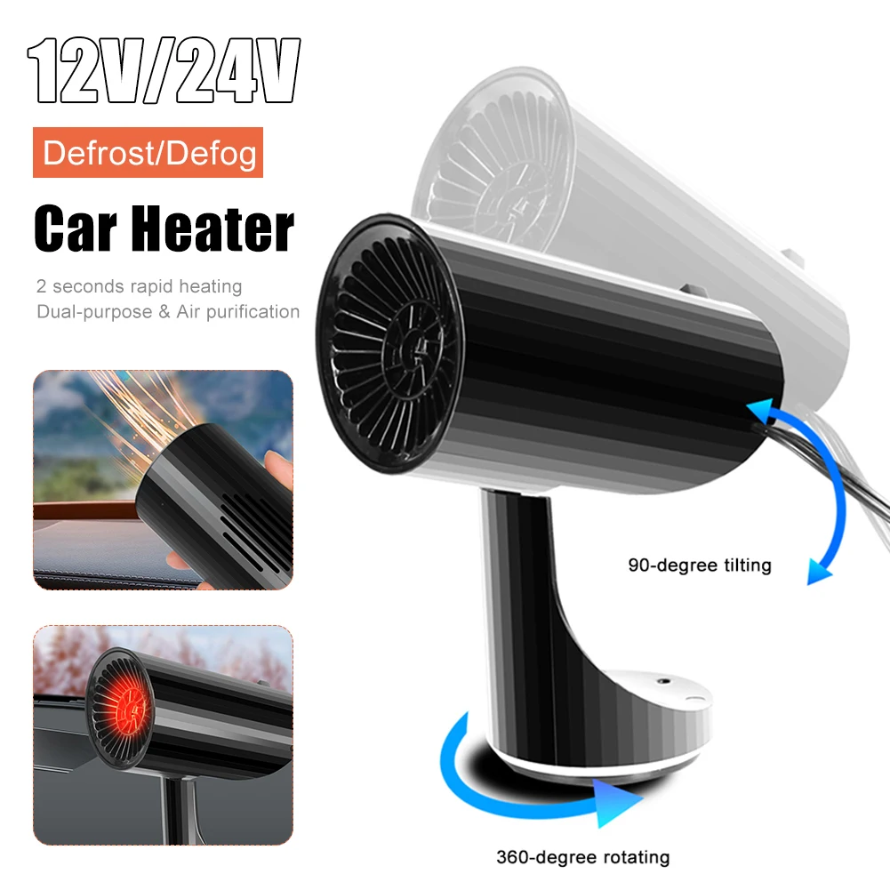 Calentador automático portátil de 12/24V y 200W, descongelador, calentador de 360 grados, ventilador de refrigeración de calefacción ABS para coches, camiones, accesorios para coche