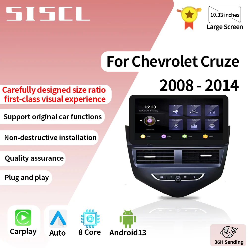 

SISCL 10.33" Android 13 Carplay Car Radio for Chevrolet Cruze J300 2008 - 2012 Multimedia Player 2 din GPS Stereo DVD Head Unit