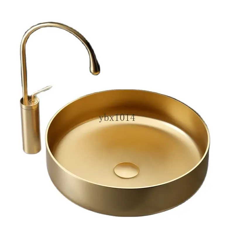 

#Round Golden Stainless Steel Table Basin Wash Basin Wash Face Washstand Bathroom Home Single Basin