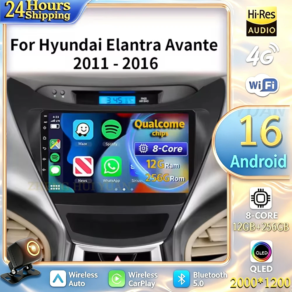 For Hyundai Elantra Avante I35 2011-2016 Android 16 Wireless Auto Carplay Car Radio Multimedia Player Car Navigation Head unit