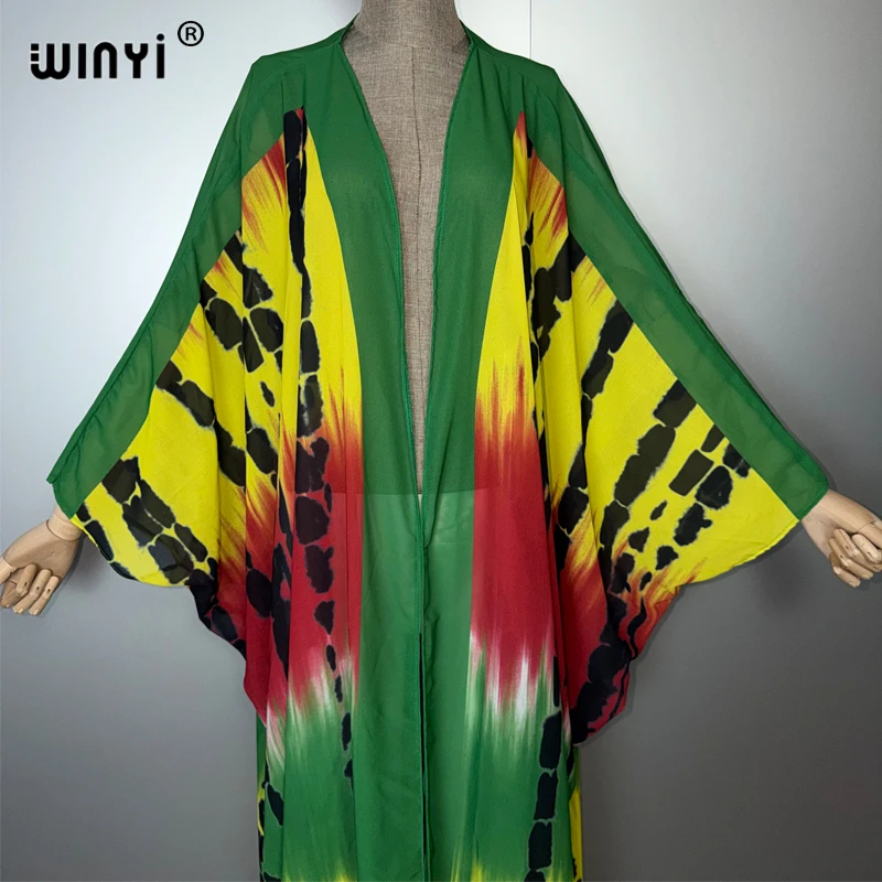 WINYI Africa fashion print Kimonos loose dresses for woman Cardigans beach outfits Caftan beach cover up evening dress maxi coat