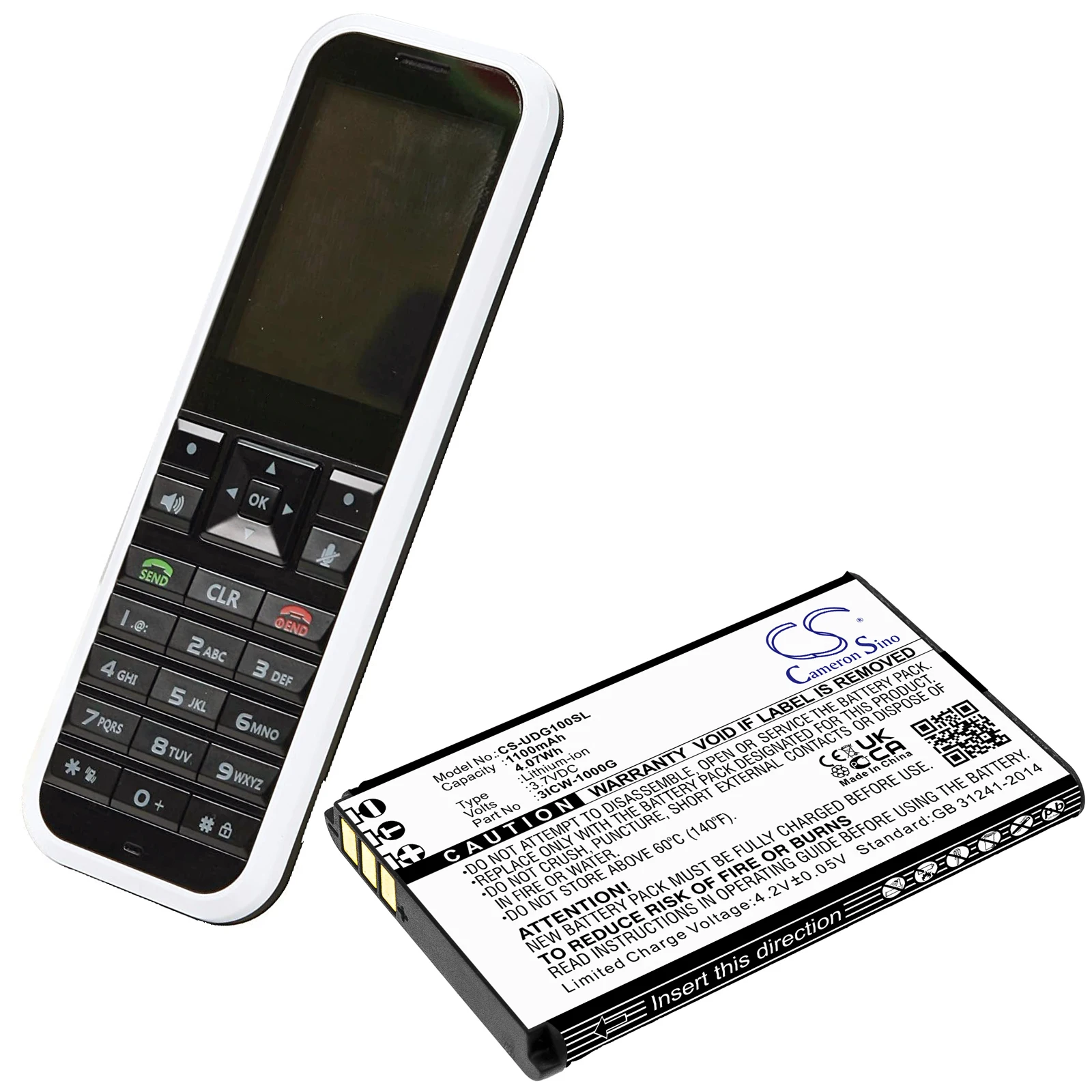 CS Replacement Battery for UniData,Incom ICW-1000G,WPU-7800 PN:ICW-1000G 1100mAh / 4.07Wh