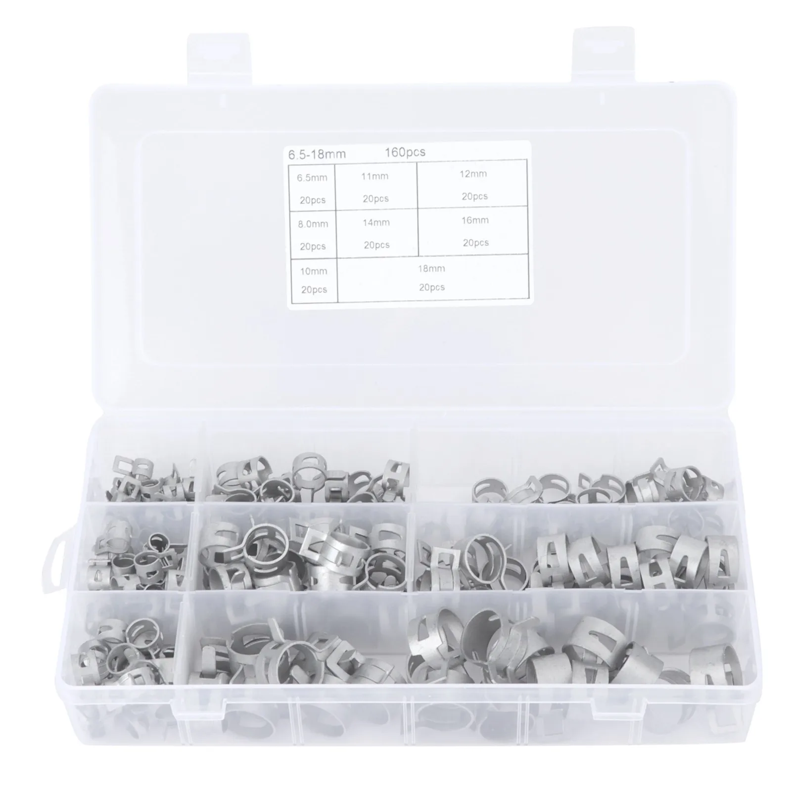 160Pcs Hose Clamps Silver 304 Stainless Steel Spring Clip for Fuel Diesel Petrol Pipe