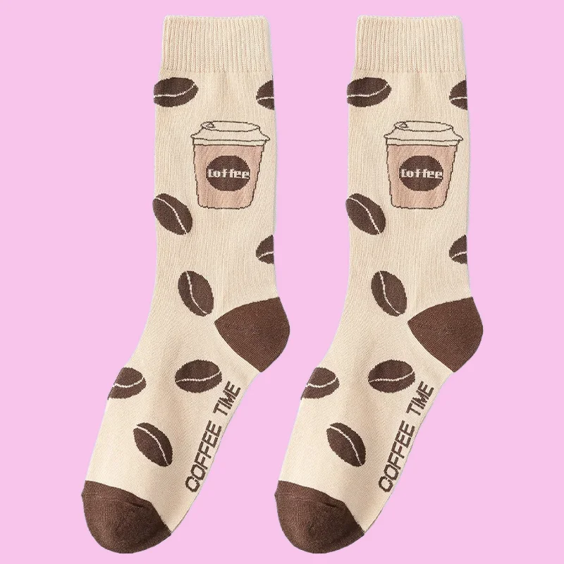 1/3 Paar 2024 Nieuwe Mid-Tube Sokken Voor Dames Casual Huis Herfst Winter Nieuwe Sokken Gepersonaliseerde Cartoon Vrouwen Letter Koffie Sokken