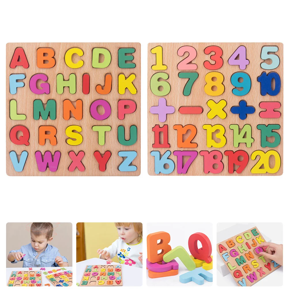 

2 Sets Children's Educational Puzzle Kids Puzzles Plaything Toddler Alphabet Number Shape Toddlers Toys Early Wooden Learning