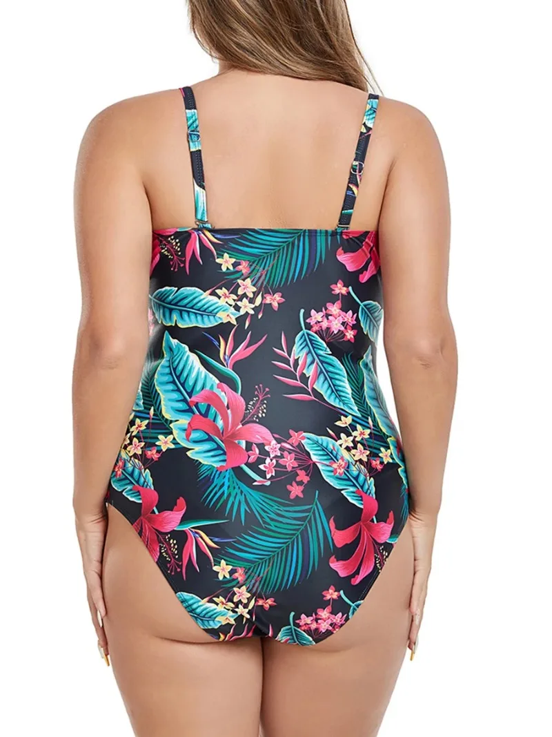 Floral Large Size Beauty Print One Piece Swimsuit Women Hollow Out Swimwear Female Bathers Bathing Swimming Swim Suit Beachwear