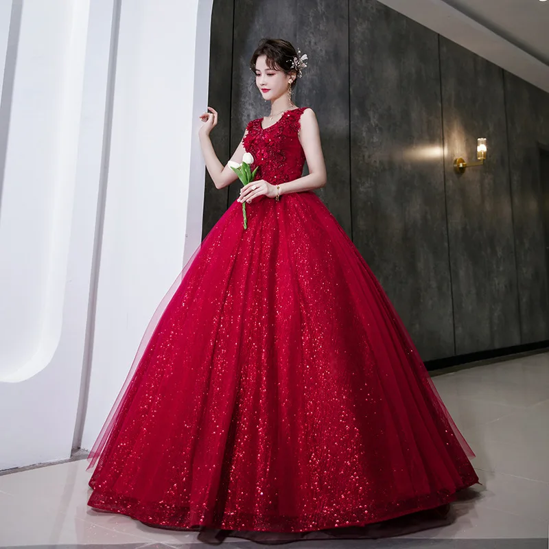 Customized Fashion Ball Gown Women Quinceanera Dresses Burgundy Appliques Tulle Prom Birthday Party Gowns Vestido De 15 Anos