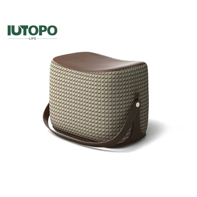 Saddle Hallway Ottoman With Box Storage Stool PU Leather Pouf Household Shoe Stool Living Room Light Luxury Solid Wood Stool