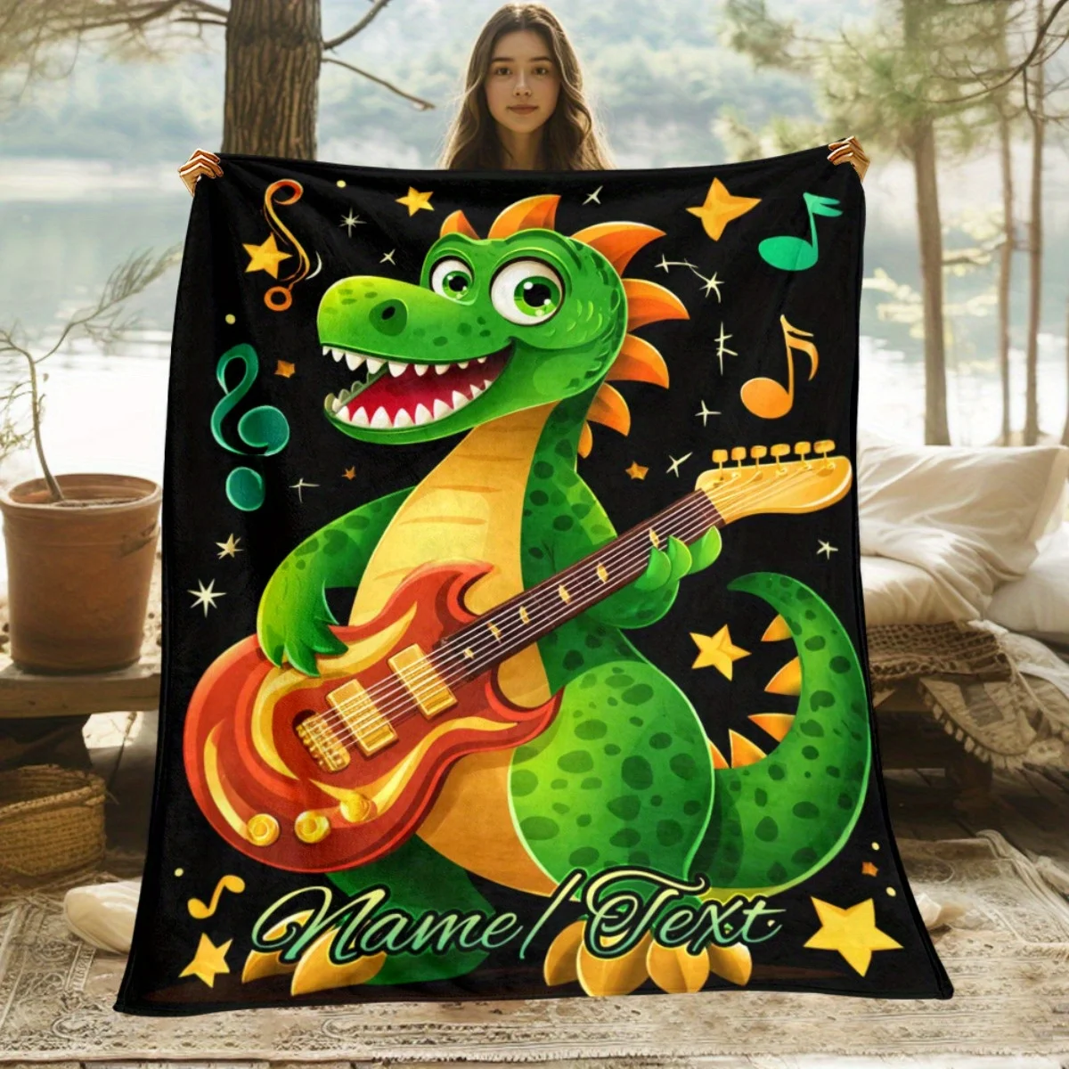 

Custom name cartoon dinosaur flannel blanket, suitable for sofas, beds, birthdays, children, friends, gifts