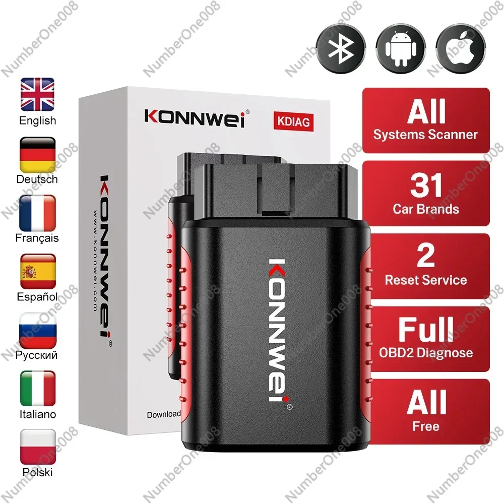 KONNWEI KDIAG Bluetooth Full System Car Diagnostic Tool All System Auto Scanner Code Reader Oil Reset Battery Match Serivce Free