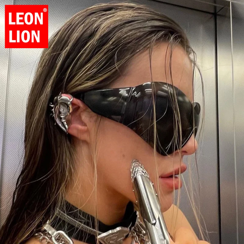 

LeonLion 2023 New Y2K Sunglasses Women Oversized One-piece Glasses Women/Men Disco Eyewear Women Vintage Lentes De Sol Hombre