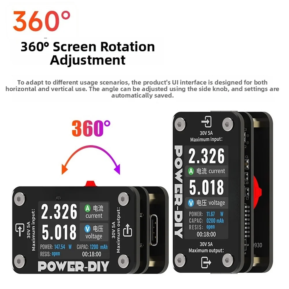 30V 5A Portable Digital Ammeter with Real-Time Power Capacity Resistance Readings and High Refresh Display for Rapid Prototyping