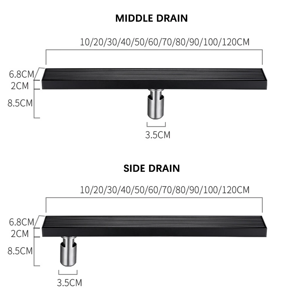 Imagem -04 - Sólido Longa Linha Floor Drain Black Drain Banheiro e Varanda Resíduos Piso 10 a 100cm Aço Inoxidável