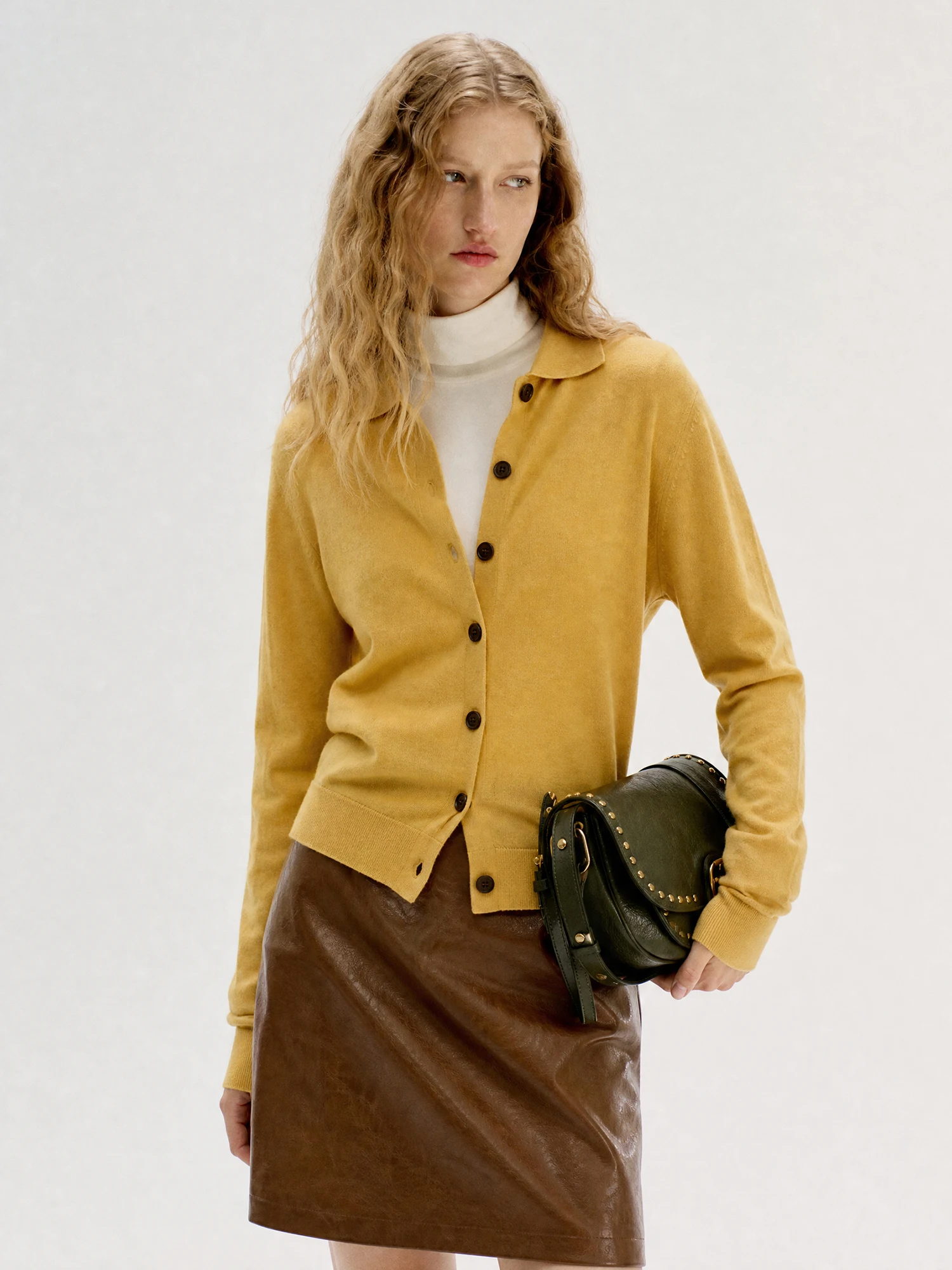 Ultrafine 100% Merino Wool Long Sleeve  Neck Knitted Cardigan Soft Warm Women's Knitted Sweater Casual Style Regular Fit