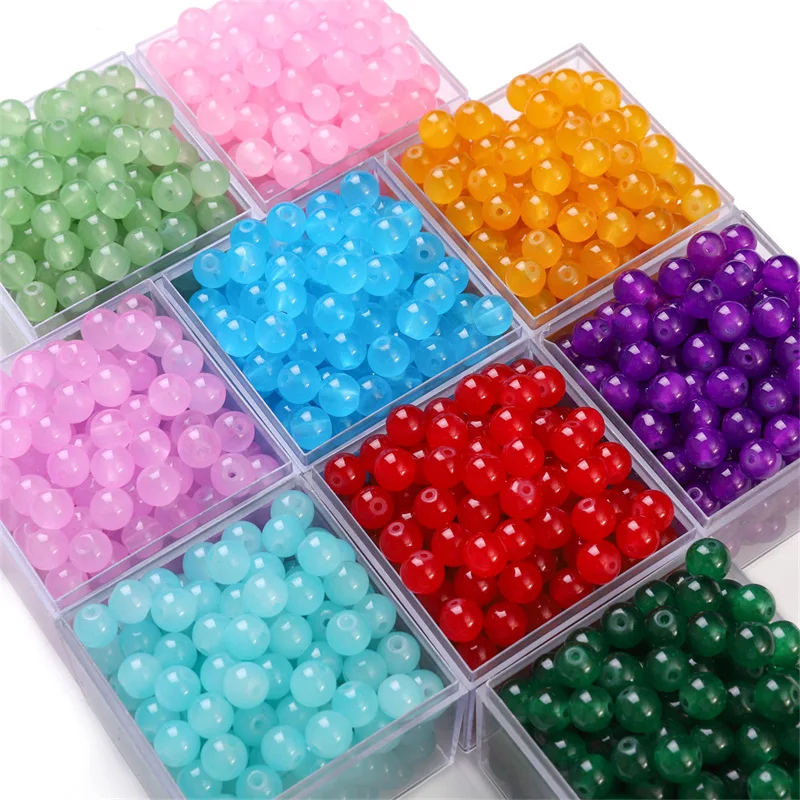 50Pcs/lot 6/8mm Glass Crystal Round Beads Jelly Color Imitation of Jade Loose Bead for Jewelry DIY Crafts Bracelets Accessories