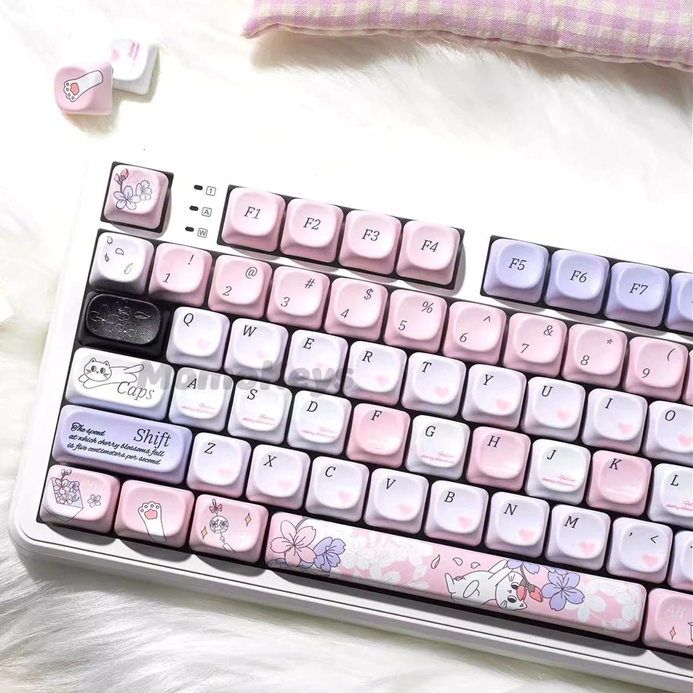 Cute Sakura Pink Purple Keycaps 136 Keys MOA Profile PBT Keycap Set for 61/68/87/108 Mechanical Keyboard