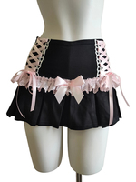 Cute Pleated Skirts for Sweet Girls High Waist Lace Trim Pink Bow Lolita Style A-line Mini Shorts Skirt Summer