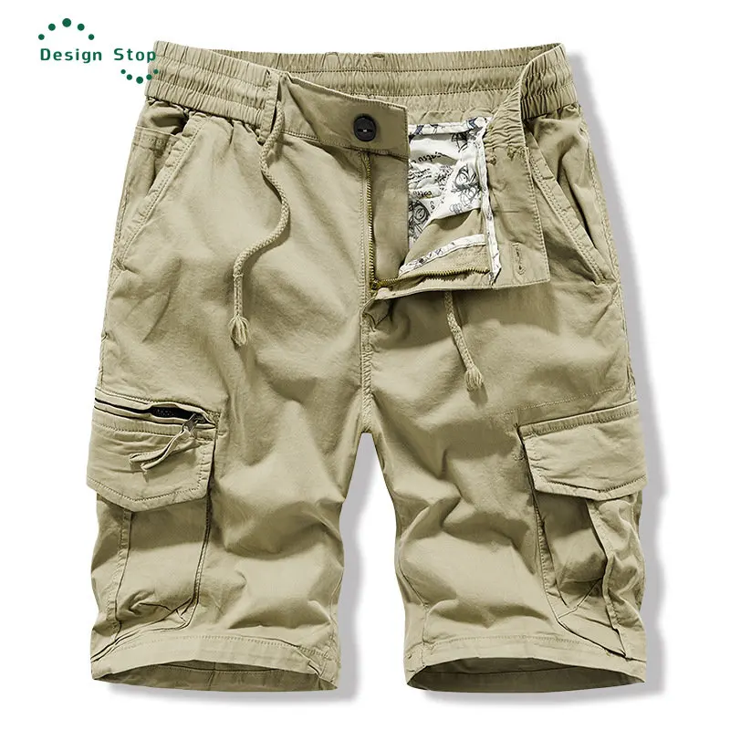 

High-Quality Cargo Shorts Men's Elastic Waistband Multiple Pockets Drawstring Male Summer Outdoor Sports Shorts