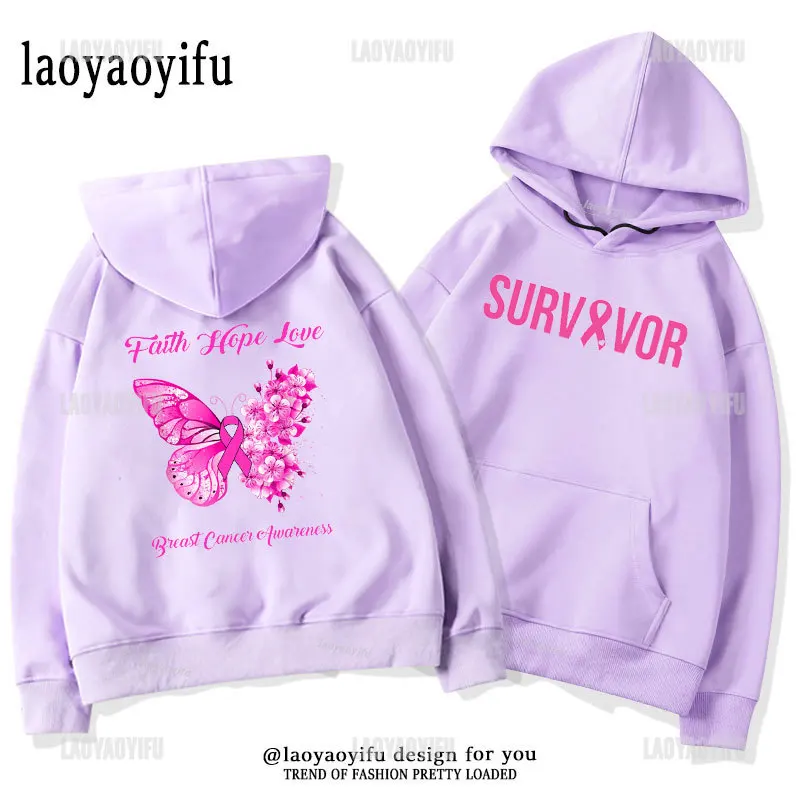 الحب القتال سرطان الثدي النساء هوديس الشريط الوردي الثدي الوعي دعم رسائل مطبوعة الحرارية هوديي أمي هدية #3