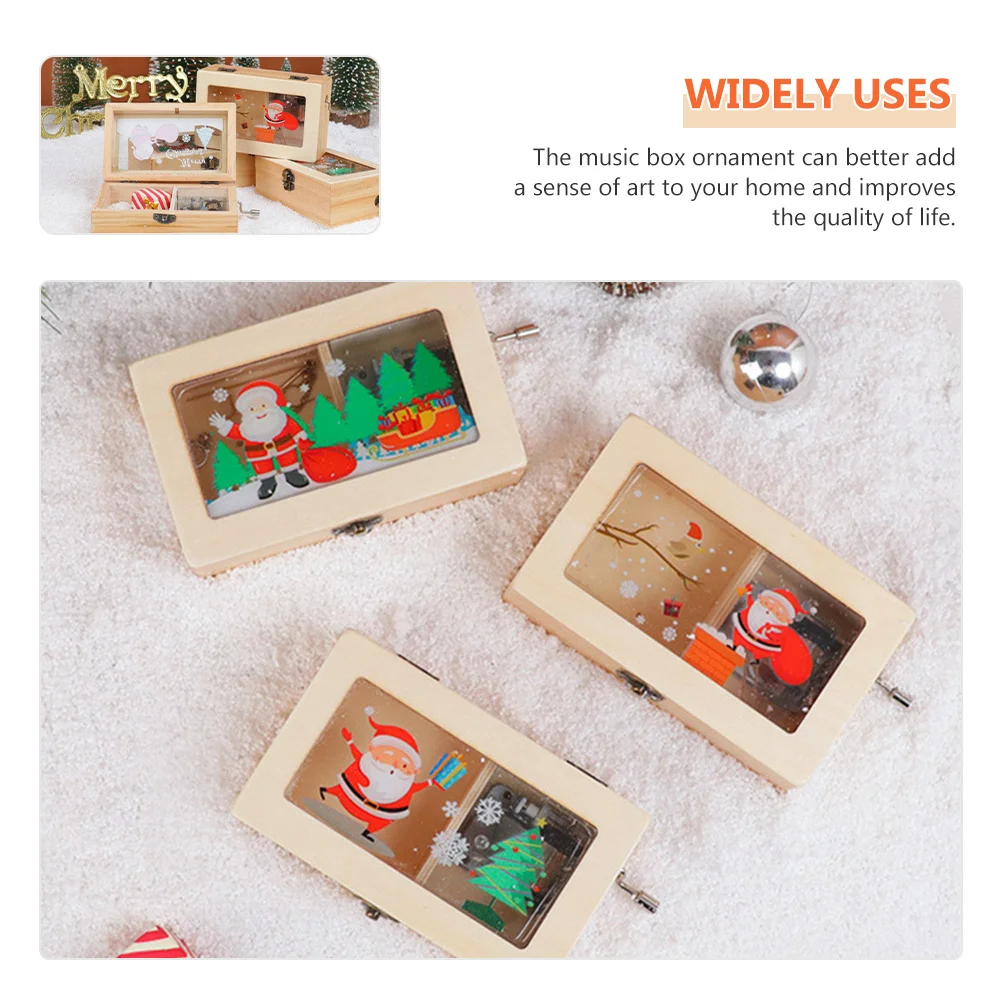 

Hand-Cranked Music Box Wooden Christmas Design Melody Box Home Table Decor Festive Gift for Family Friends Home Table Decor