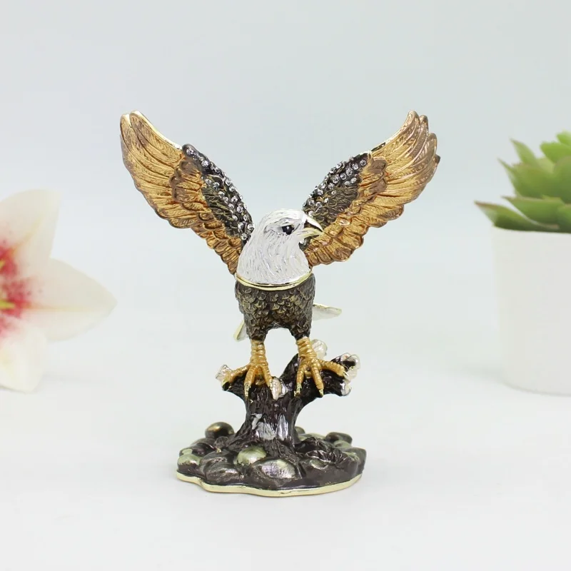 SHINNYGIFTS Eagle Enamel Trinket Box Hand Painted Eagle Collectible Figurine for Home Decoration Unique Animal Gifts