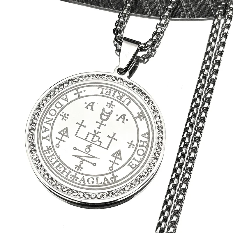 Seven Archangels URIEL Seal Solomon Talisman Sigil of Angelic Necklace Stainless Steel Gold Color Rhinestones Chain Jewelry Gift