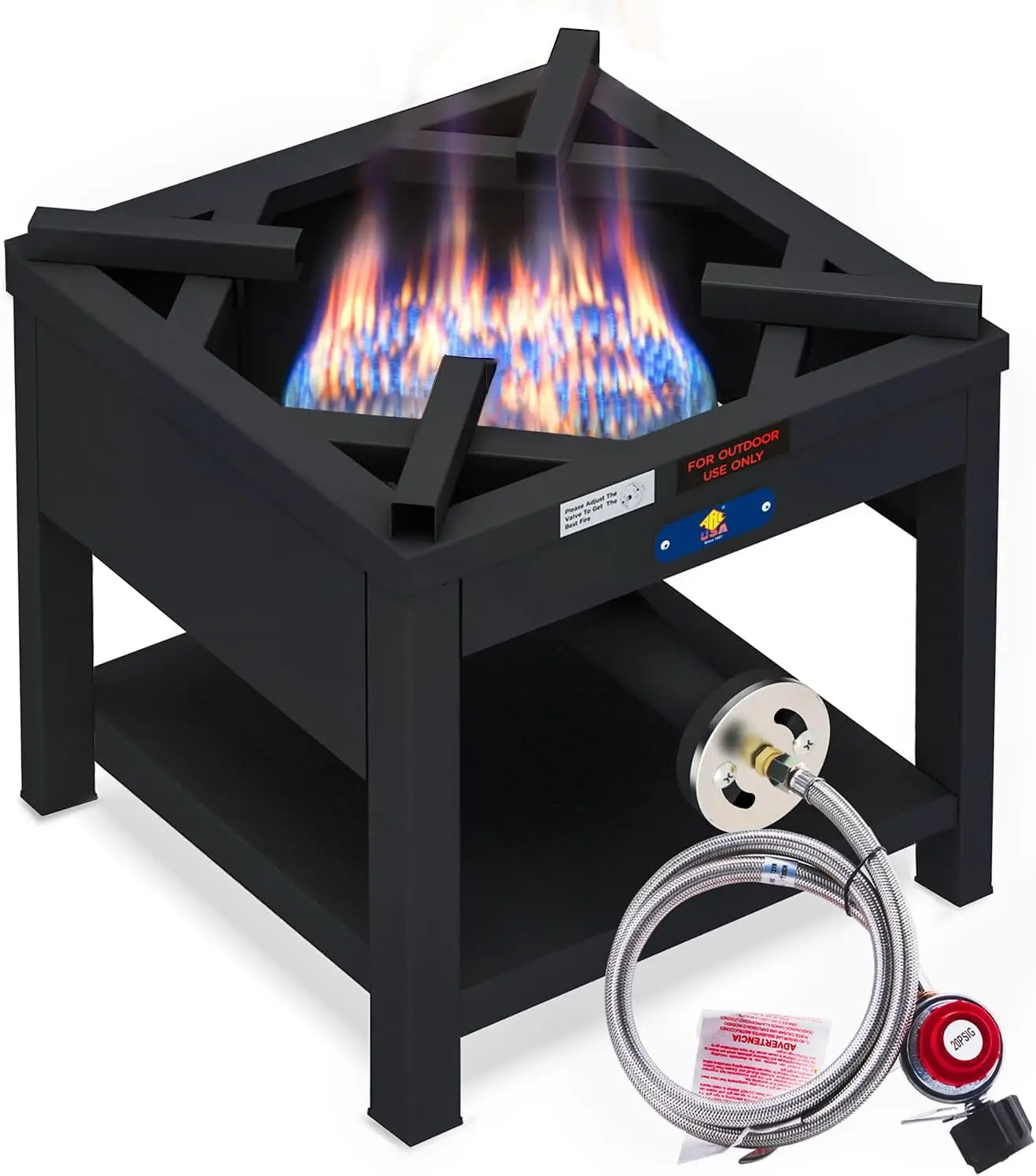 

200,000 BTU Cast Iron High Pressure Outdoor Propane Stove for Large Batch Cooking, Turkey Fry, Seafood Boil