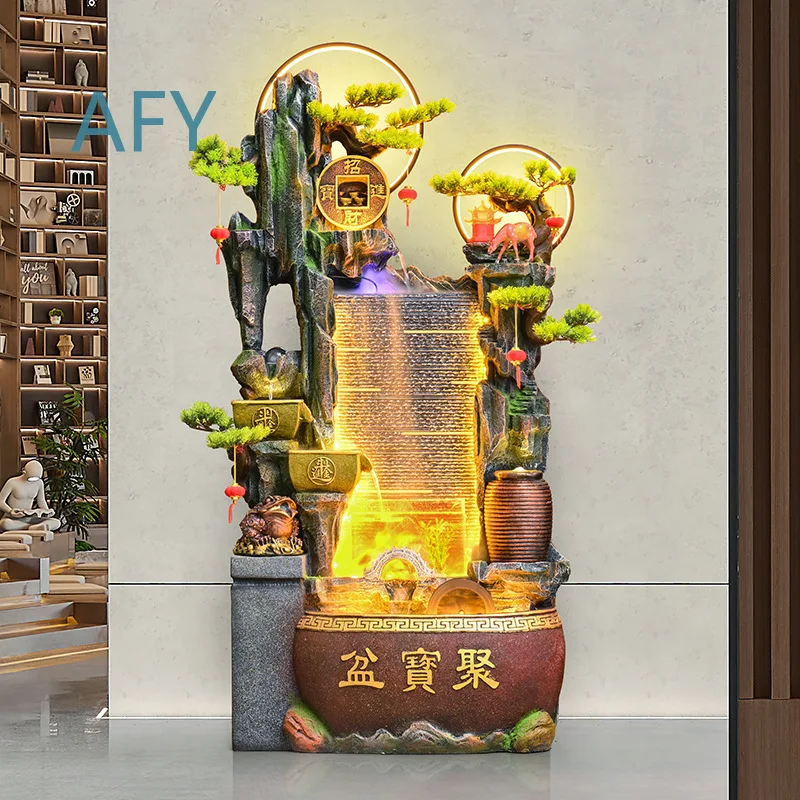 Feng Shui Water Fountain with Rockery and Flowing Water for Wealth Attraction Decorative Floor Standing Piece for Living Room