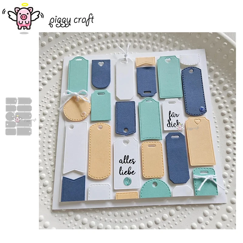 Piggy Craft Metall-Stanzformen, geschnittene Matrizenform, Etiketten-Tag-Serie, Sammelalbum, Papier, Basteln, Messerform, Klingenstanzer, Schablonen