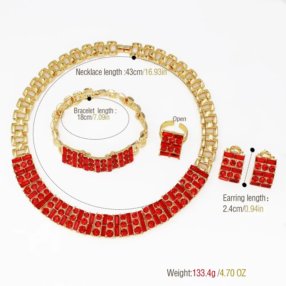 GZJPEI Red Zircon Wedding Jewelry Set Tennis Necklace Bracelets Square Earring Ring Italian Nigeria Women Jewellery 2025 New
