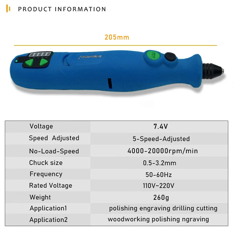 7.4V akülü matkap elektrikli değirmeni Dremel döner aracı ahşap oyma kalem freze gravür için USB şarj aleti LED ışık güç aracı